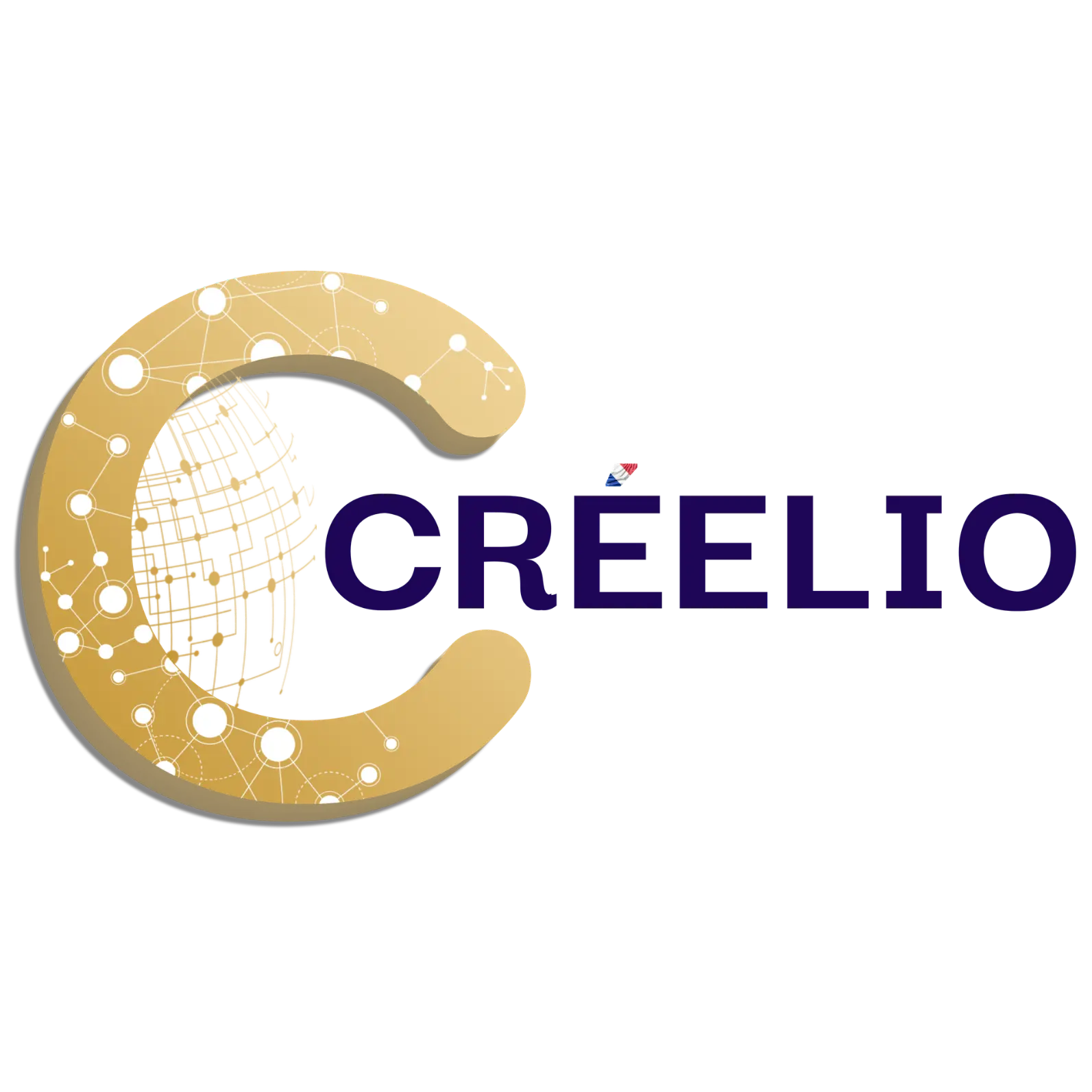 Symbole doré de Créelio représentant la création et la lumière